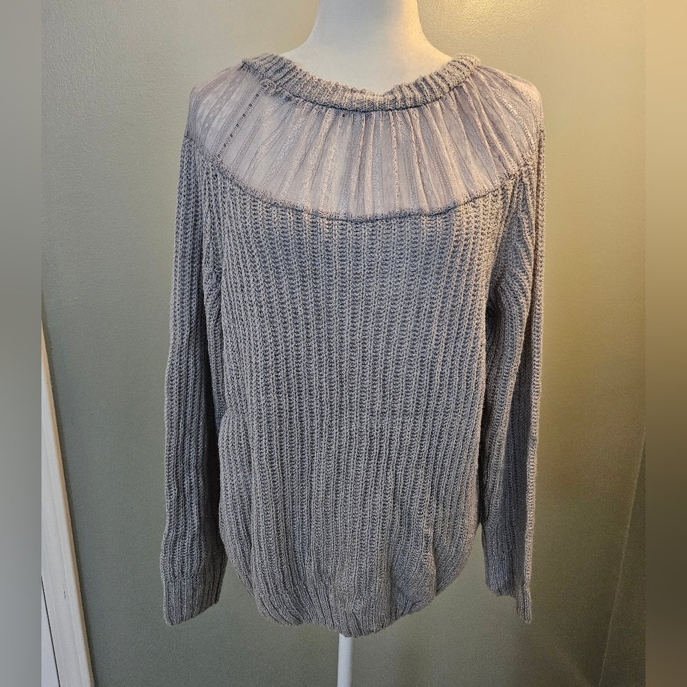 Gray Soft  Sweater with Sheer Top Women's Size Large L